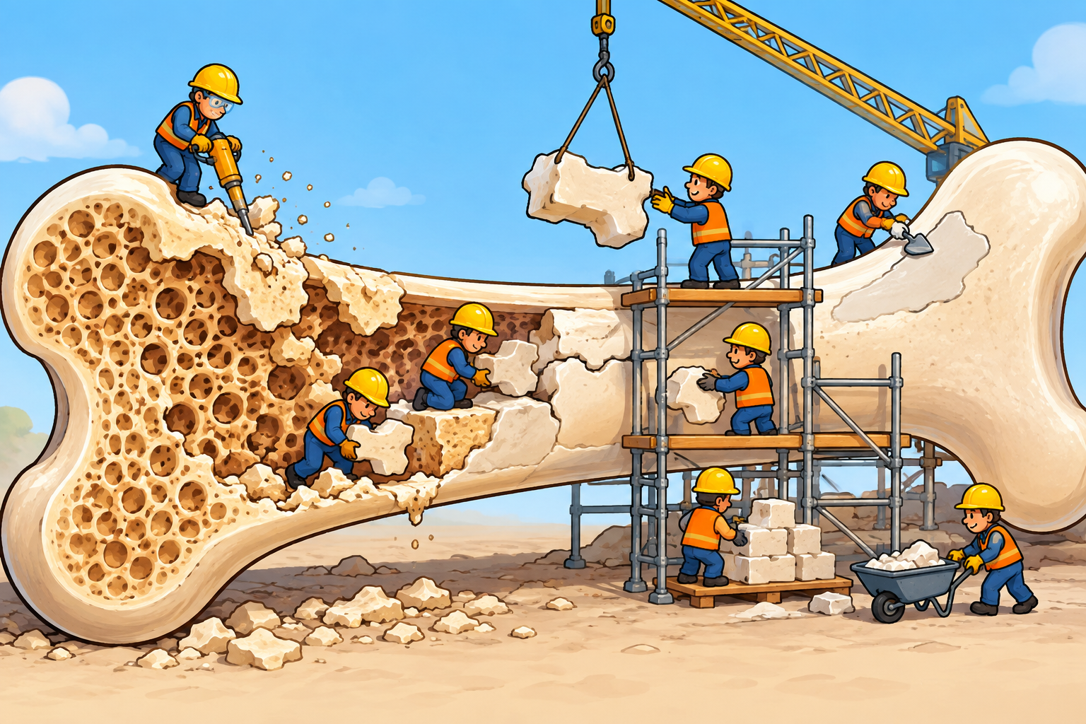 Illustration accompanying research on rebuilding bone with modified cells